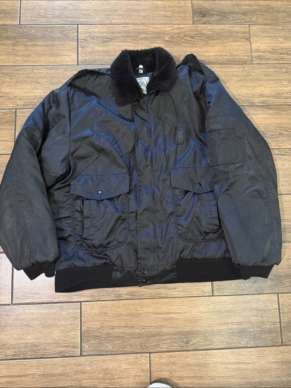 VTG Middlesex Naval Uniform Co Inc Men’s Black Faux Fur Collar BOMBER Jacket L